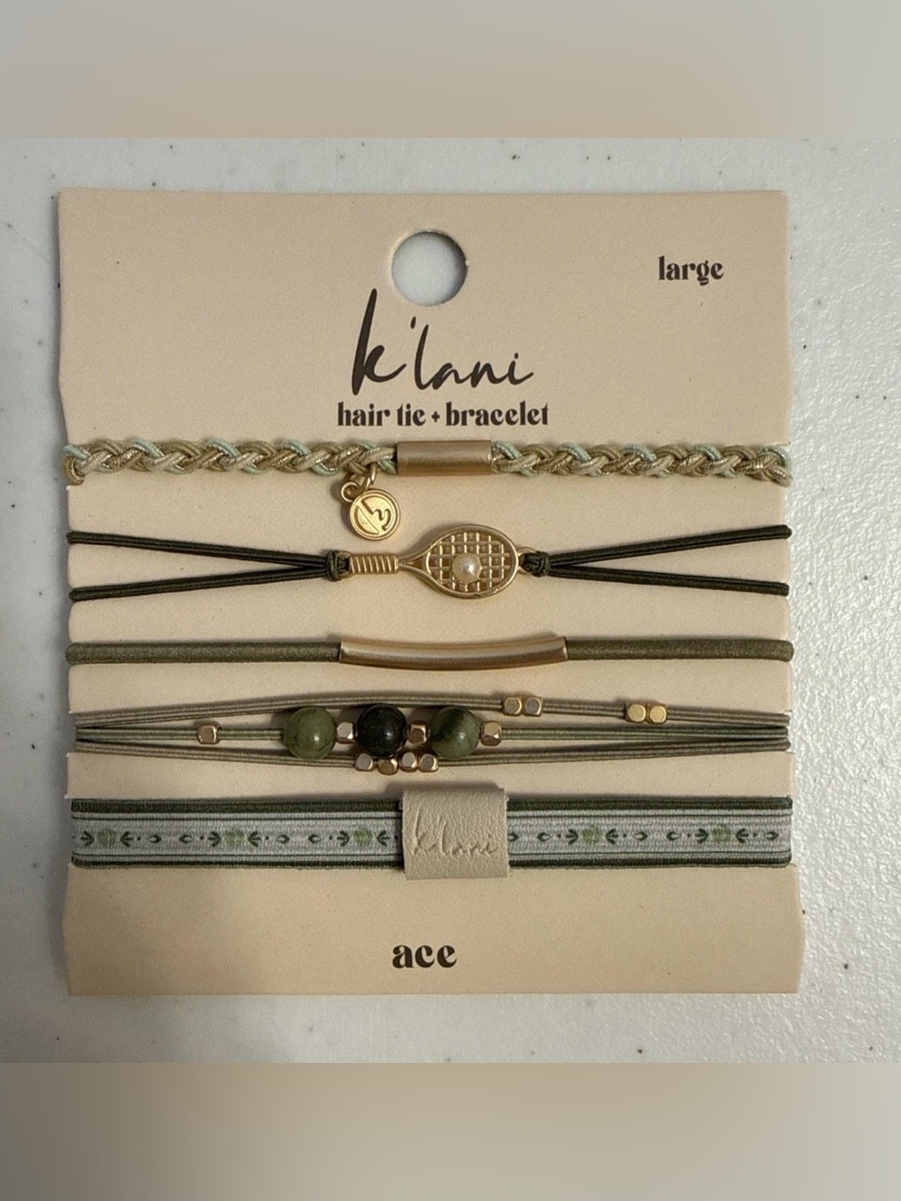 k'lani Hair Tie Bracelet Set Large Multicolor Braided Beaded Charm Elastic ace